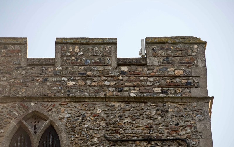 St Giles Church in Great Maplestead, Essex, which has been fitted with 4G transmitters